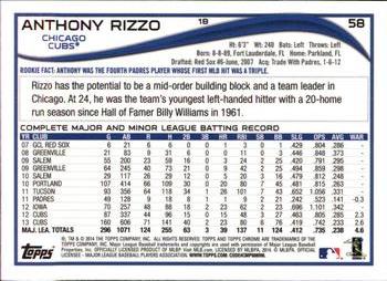 2014 Topps Chrome #58 Anthony Rizzo Back