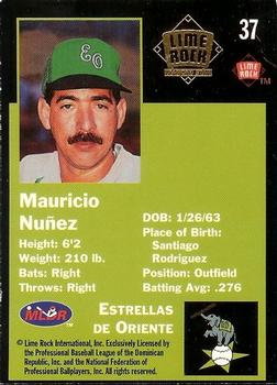 1993 Lime Rock Dominican Winter League - Diamond Stars #37 Mauricio Nunez Back