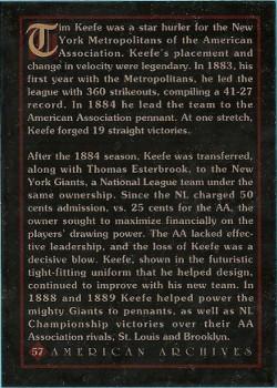 1994 American Archives Origins of Baseball #57 Tim Keefe Back