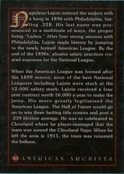 1994 American Archives Origins of Baseball #83 Nap Lajoie Back