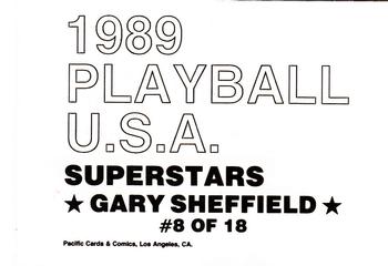 1989 Pacific Cards & Comics Playball U.S.A. (unlicensed) #8 Gary Sheffield Back