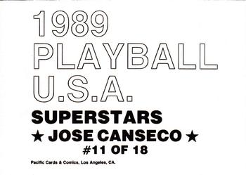 1989 Pacific Cards & Comics Playball U.S.A. (unlicensed) #11 Jose Canseco Back