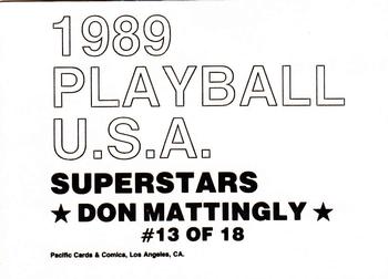 1989 Pacific Cards & Comics Playball U.S.A. (unlicensed) #13 Don Mattingly Back