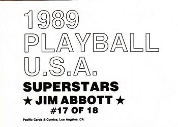 1989 Pacific Cards & Comics Playball U.S.A. (unlicensed) #17 Jim Abbott Back