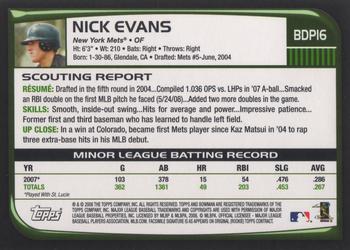 2008 Bowman Draft Picks & Prospects #BDP16 Nick Evans Back