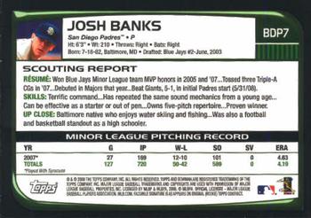 2008 Bowman Draft Picks & Prospects #BDP7 Josh Banks Back