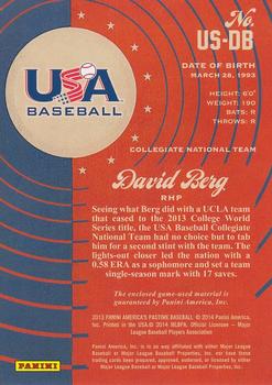 2013 Panini America's Pastime - USA Baseball Jerseys Gold #US-DB David Berg Back