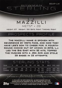 2013 Bowman Sterling - Prospect Autographs #BSAP-LM L.J. Mazzilli Back