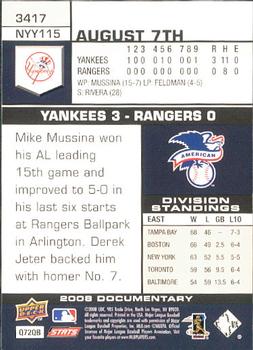 2008 Upper Deck Documentary #3417 Mike Mussina Back