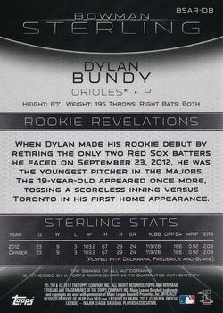 2013 Bowman Sterling - Rookie Autographs #BSAR-DB Dylan Bundy Back