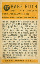 1963 Bazooka All-Time Greats #17 Babe Ruth    Back