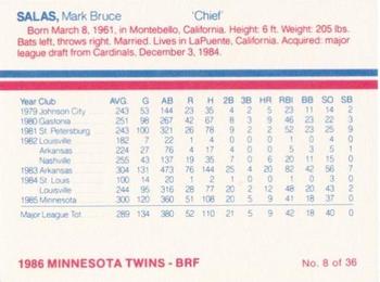1986 Minnesota Twins #8 Mark Salas Back