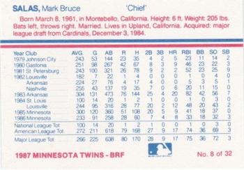 1987 Minnesota Twins #8 Mark Salas Back
