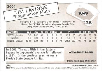2004 Grandstand Binghamton Mets #13 Tim Lavigne Back