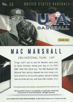 2013 Panini Elite Extra Edition - USA Baseball 18U Game Jerseys #11 Mac Marshall Back