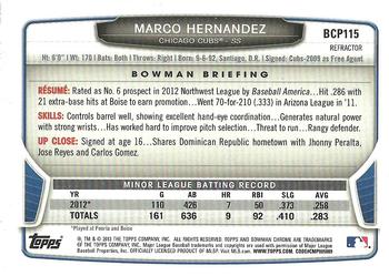 2013 Bowman Chrome - Prospects Green Refractors #BCP115 Marco Hernandez Back