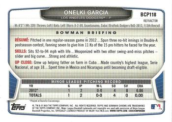 2013 Bowman Chrome - Prospects Green Refractors #BCP118 Onelki Garcia Back