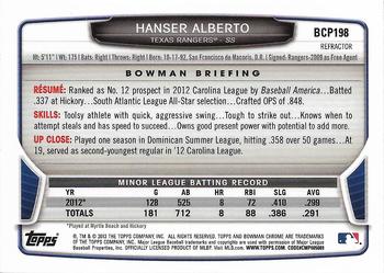 2013 Bowman Chrome - Prospects Green Refractors #BCP198 Hanser Alberto Back