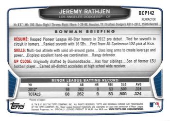 2013 Bowman Chrome - Prospects Blue Wave Refractors #BCP142 Jeremy Rathjen Back