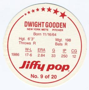 1987 Jiffy Pop Discs #9 Dwight Gooden Back