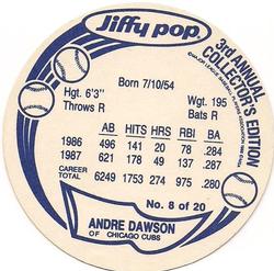 1988 Jiffy Pop Discs #8 Andre Dawson Back
