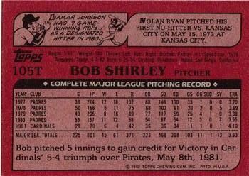 1982 Topps Traded #105T Bob Shirley Back