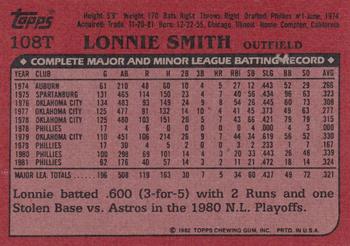 1982 Topps Traded #108T Lonnie Smith Back