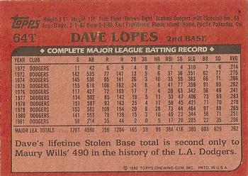 1982 Topps Traded #64T Dave Lopes Back