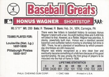 1989 Swell Baseball Greats #4 Honus Wagner Back