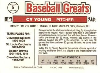 1989 Swell Baseball Greats #5 Cy Young Back