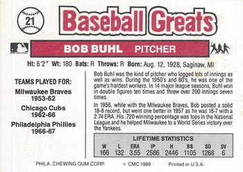 1989 Swell Baseball Greats #21 Bob Buhl Back