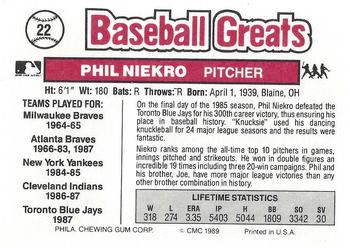 1989 Swell Baseball Greats #22 Phil Niekro Back