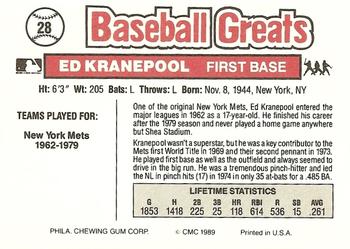 1989 Swell Baseball Greats #28 Ed Kranepool Back
