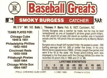 1989 Swell Baseball Greats #32 Smoky Burgess Back