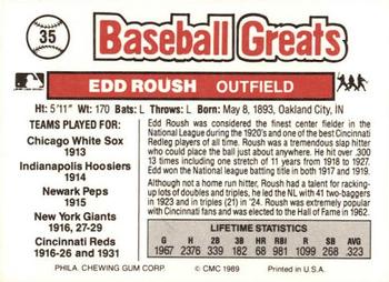 1989 Swell Baseball Greats #35 Edd Roush Back
