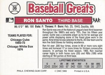 1989 Swell Baseball Greats #36 Ron Santo Back