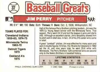 1989 Swell Baseball Greats #37 Jim Perry Back