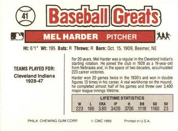 1989 Swell Baseball Greats #41 Mel Harder Back