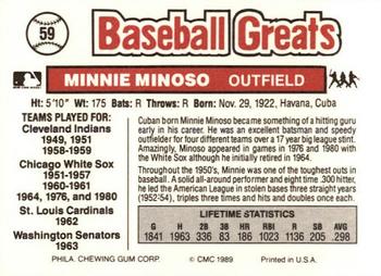 1989 Swell Baseball Greats #59 Minnie Minoso Back