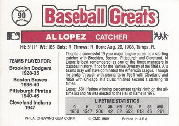 1989 Swell Baseball Greats #90 Al Lopez Back