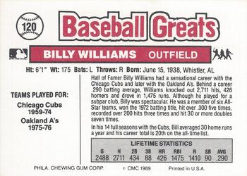 1989 Swell Baseball Greats #120 Billy Williams Back