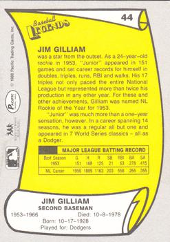 1988 Pacific Legends I #44 Jim Gilliam Back