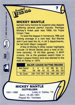 1988 Pacific Legends I #7 Mickey Mantle Back