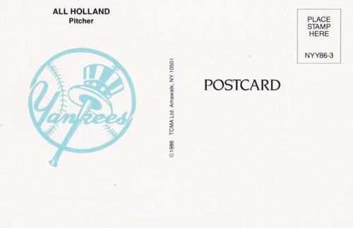 1986 TCMA New York Yankees Postcards #3 Al Holland Back