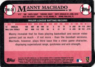 2014 Topps - 1989 Topps Die Cut Minis #TM-31 Manny Machado Back