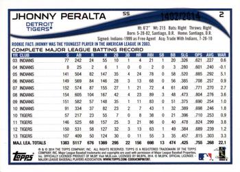 2014 Topps - Gold #2 Jhonny Peralta Back