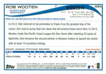 2014 Topps - Gold #494 Rob Wooten Back