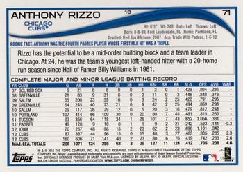 2014 Topps - Blue #71 Anthony Rizzo Back