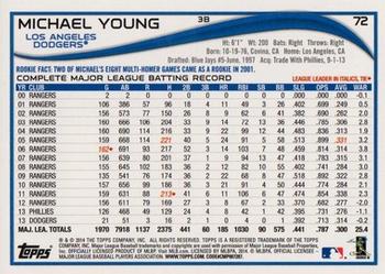 2014 Topps - Blue #72 Michael Young Back