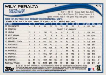 2014 Topps - Blue #96 Wily Peralta Back